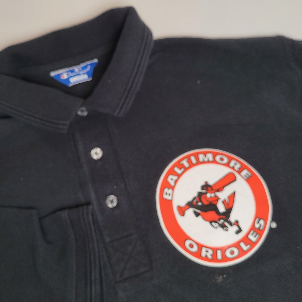 Champion Polo Shirt Mens XL Black Excellent Baltimore Orioles MLB Logo Cotton